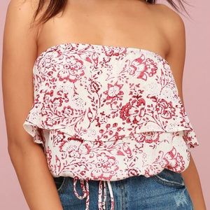 LULUS Burgundy Floral Print Strapless Top (M)